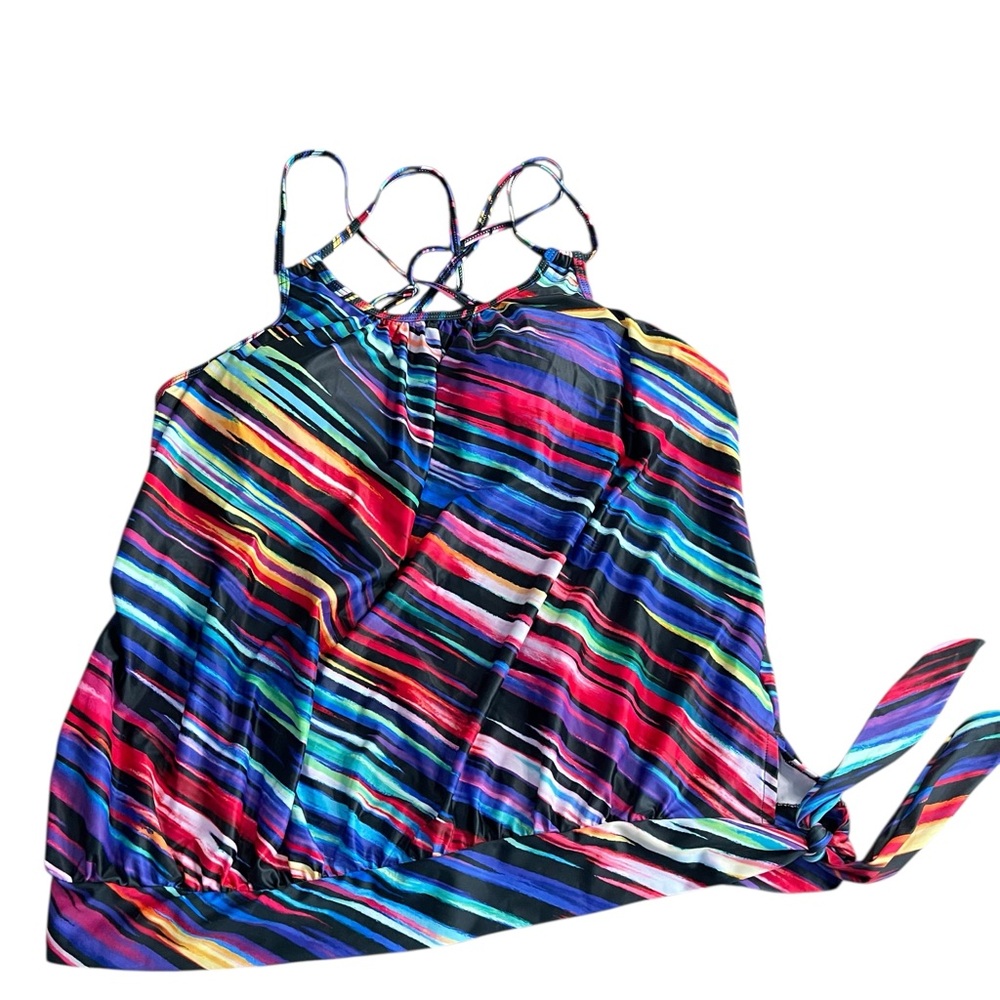 Holipick‎ Tankini Swimsuit Top Plus Size 18W striped Blouson Tummy Control #GE